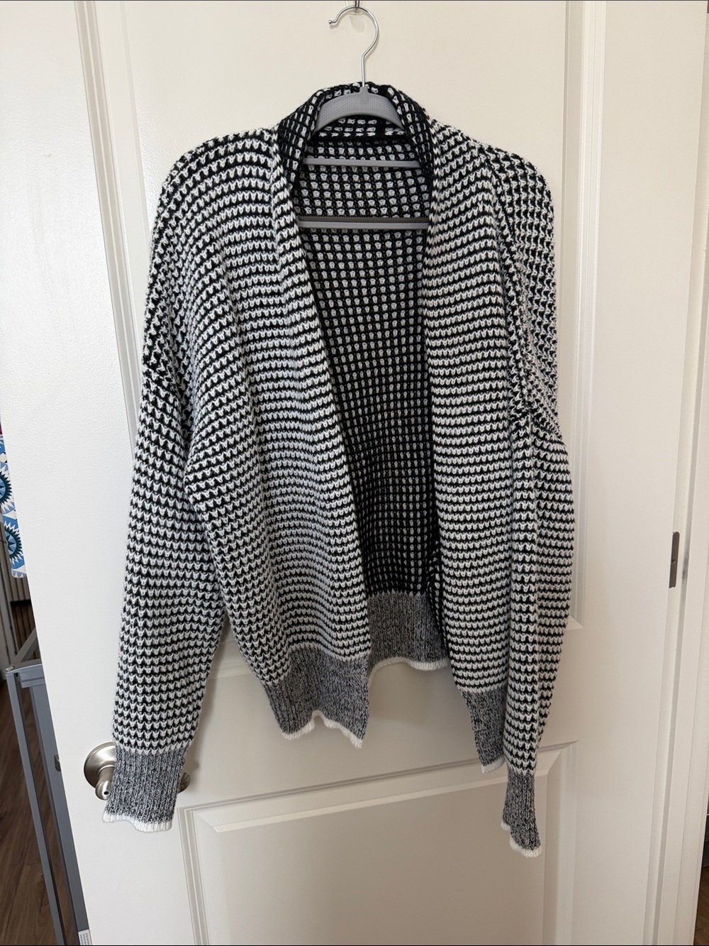 Black & White Open-Front Chunky Knit Sweater